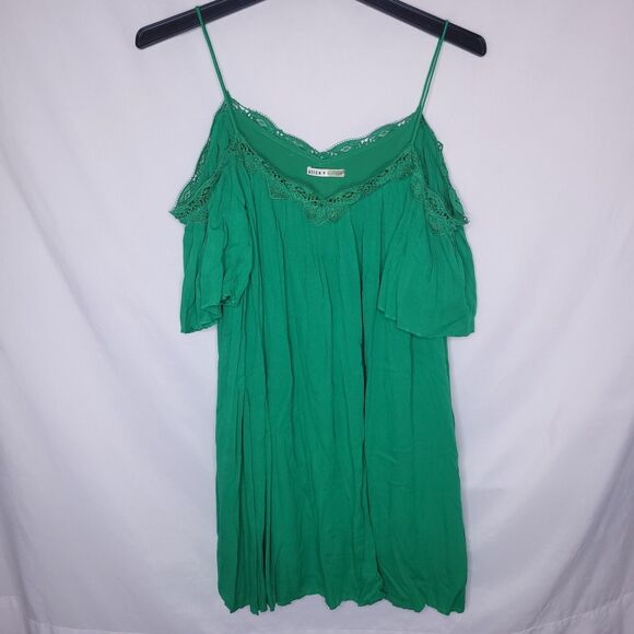Alice Olivia Dress Small Green Pleated Cold Shoulder - Picture 1 of 11